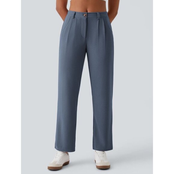 Halara Mid Rise Zipper Pocket Waffle Casual Pants Sz Large Womens Blue - Picture 11 of 11